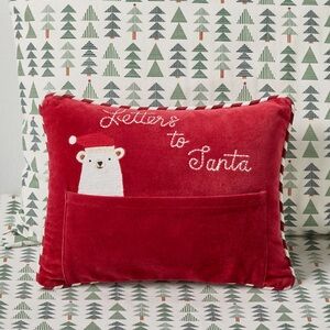 Crate&Barrel Letters to Santa with Envelope Velvet Kids Christmas Throw Pillow